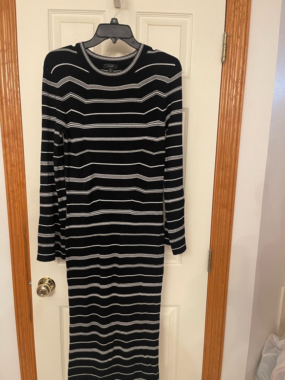 J. Crew Black and White Striped Long Sleeve Maxi Sweater Dress  Medium